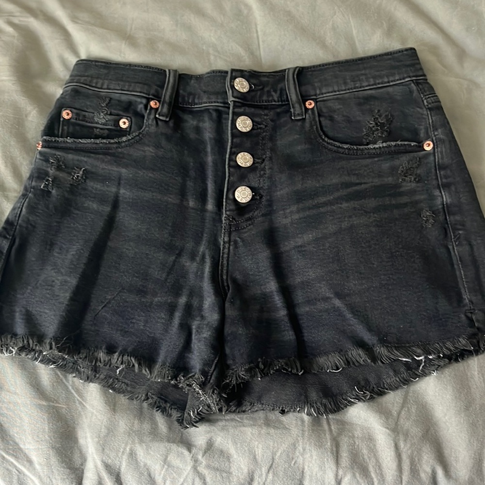Black Button Up Jean Shorts
